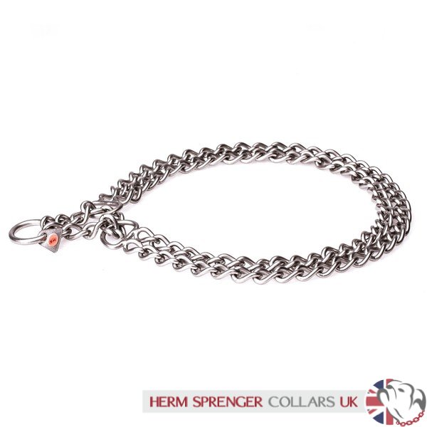 "Manners Maker" Stainless Steel Double Chain Dog Collar with Martingale Loop, 3 mm