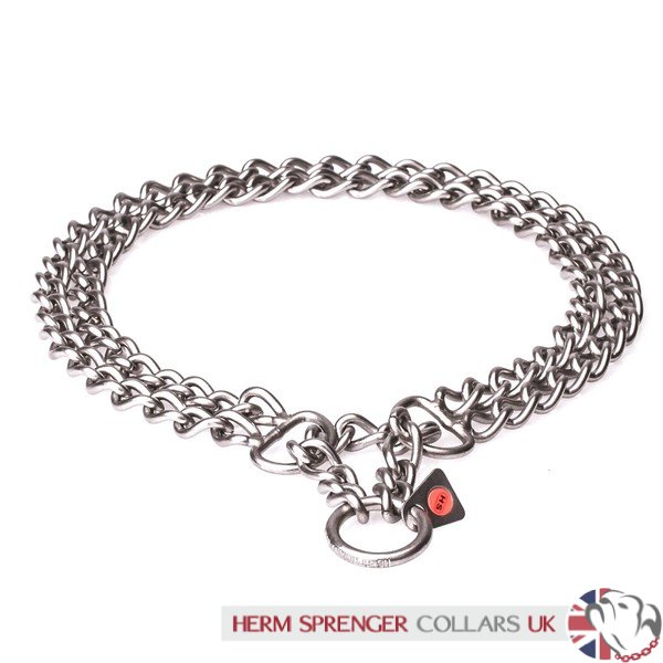 "Manners Maker" Stainless Steel Double Chain Dog Collar with Martingale Loop, 3 mm