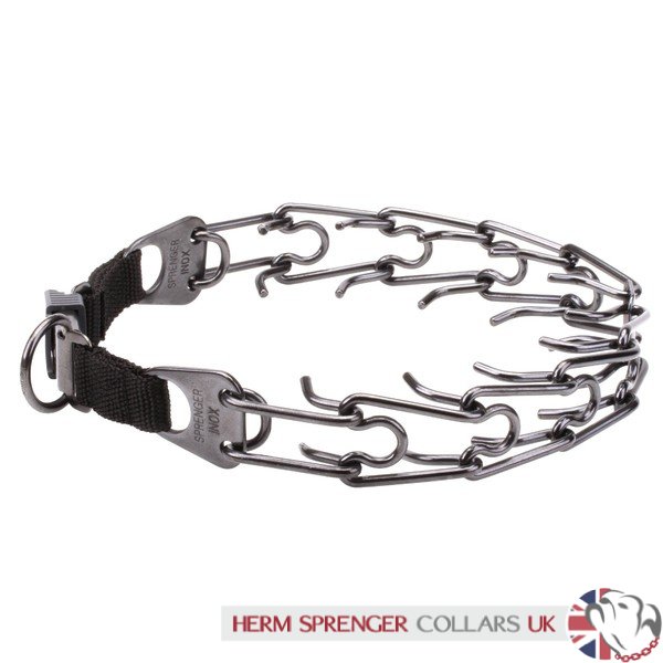 "Black Force" Herm Sprenger Black Stainless Steel Pinch Collar with Click-Lock Buckle 4 mm