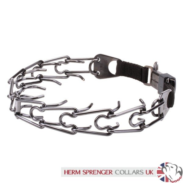 "Black Force" Herm Sprenger Black Stainless Steel Pinch Collar with Click-Lock Buckle 4 mm