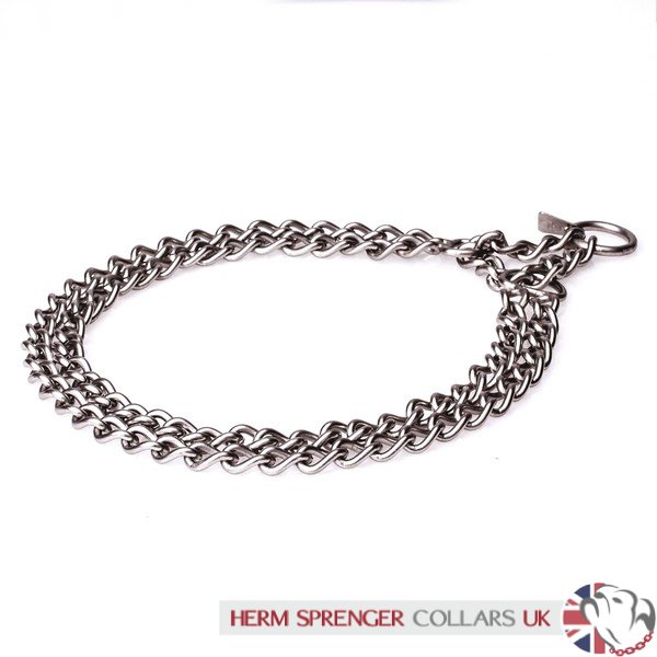 "Manners Maker" Stainless Steel Double Chain Dog Collar with Martingale Loop, 3 mm