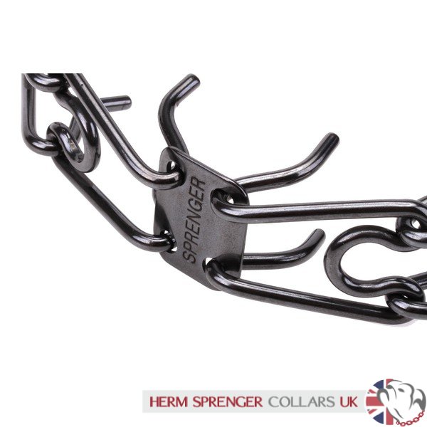 "Black Force" Herm Sprenger Black Stainless Steel Pinch Collar with Click-Lock Buckle 4 mm